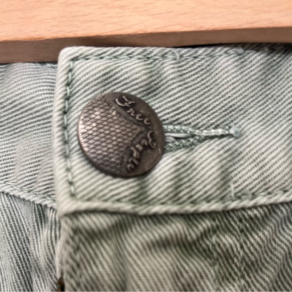 Free People Green Distressed Mid Rise Raw Hem Denim Shorts - Picture 3 of 7